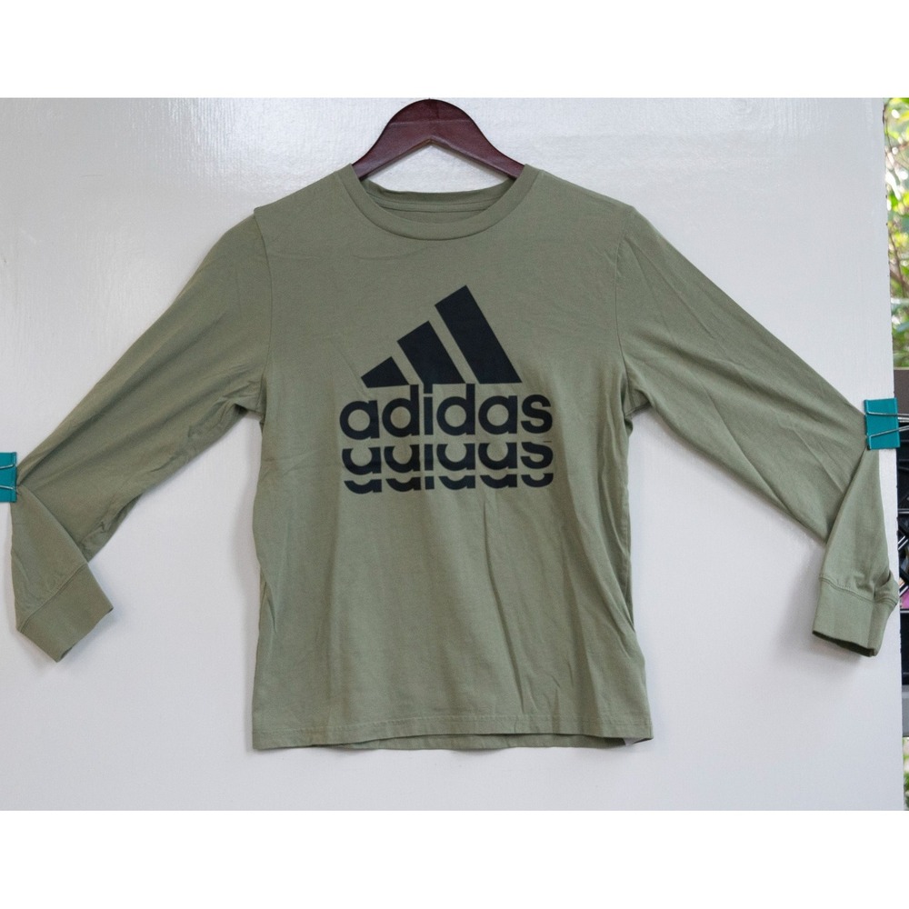 Adidas Boy's Long Sleeve Regular‎ Fit T-Shirt Green Size US 10/12